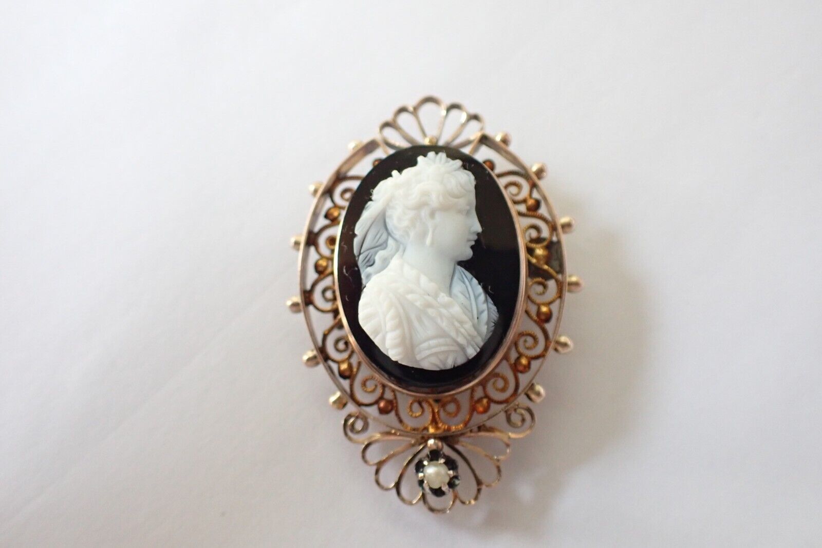 Victorian Antique 10K Rose Gold Hardstone Onyx & … - image 2