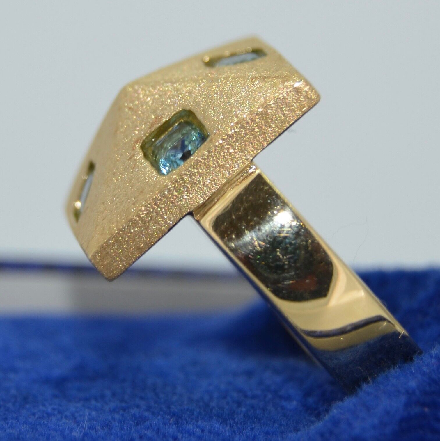 Italian 14K & Aquamarine Modernist Ring - image 11