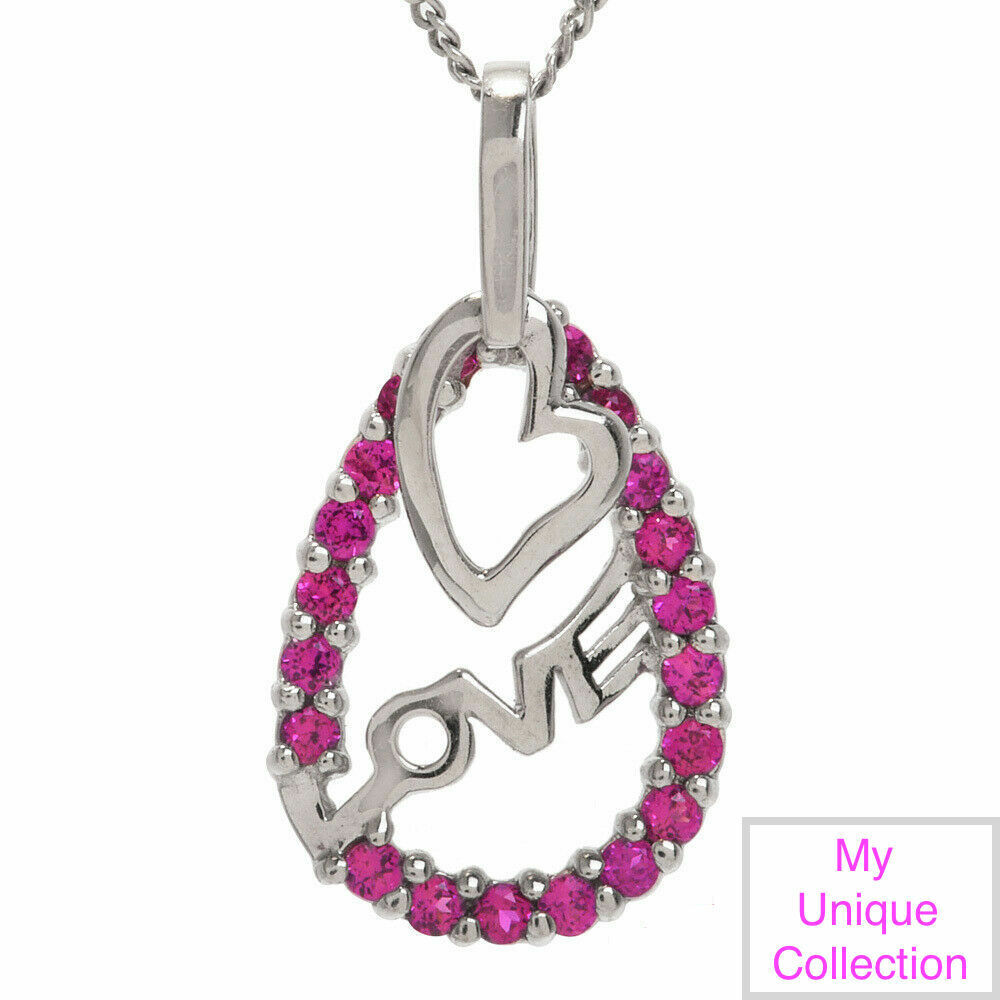 10k White Gold Synthetic Ruby Heart Drop Love Pen… - image 1