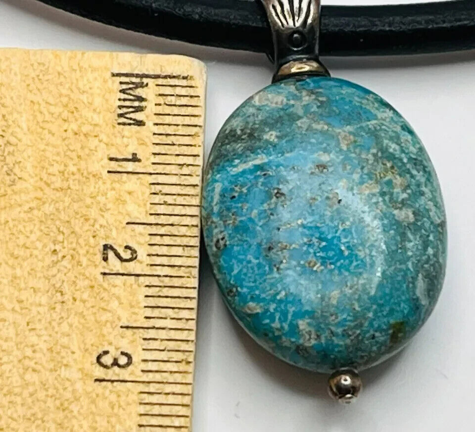 VTG 925-SS & Pyrite Turquoise Pendant Leather Nec… - image 16