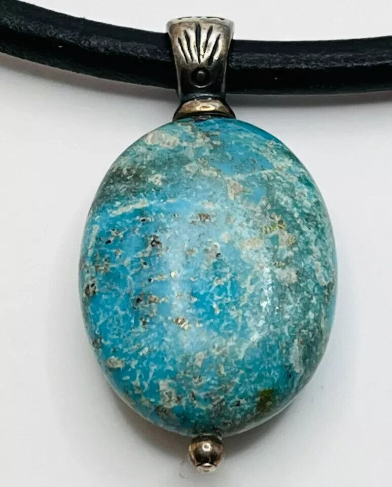 VTG 925-SS & Pyrite Turquoise Pendant Leather Nec… - image 12