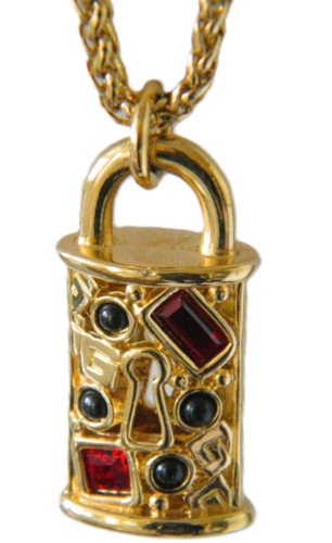 Givenchy Gold Faux Jewel Tone Keyhole Lock Cabocho