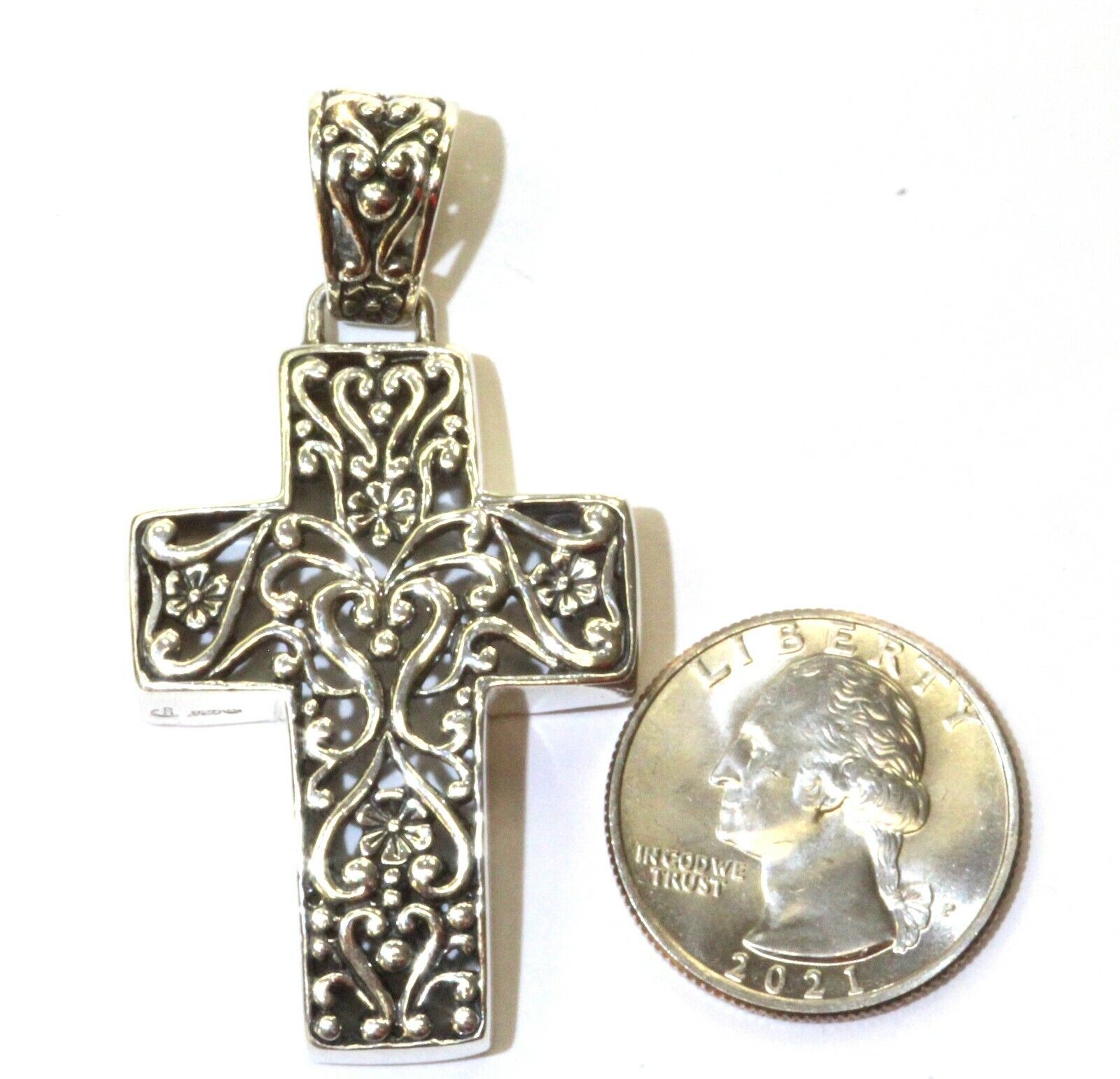 925 sterling silver large antique cross pendant 1… - image 5