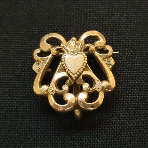 Antique Victorian Yellow Gold Fill Heart Brooch - image 2