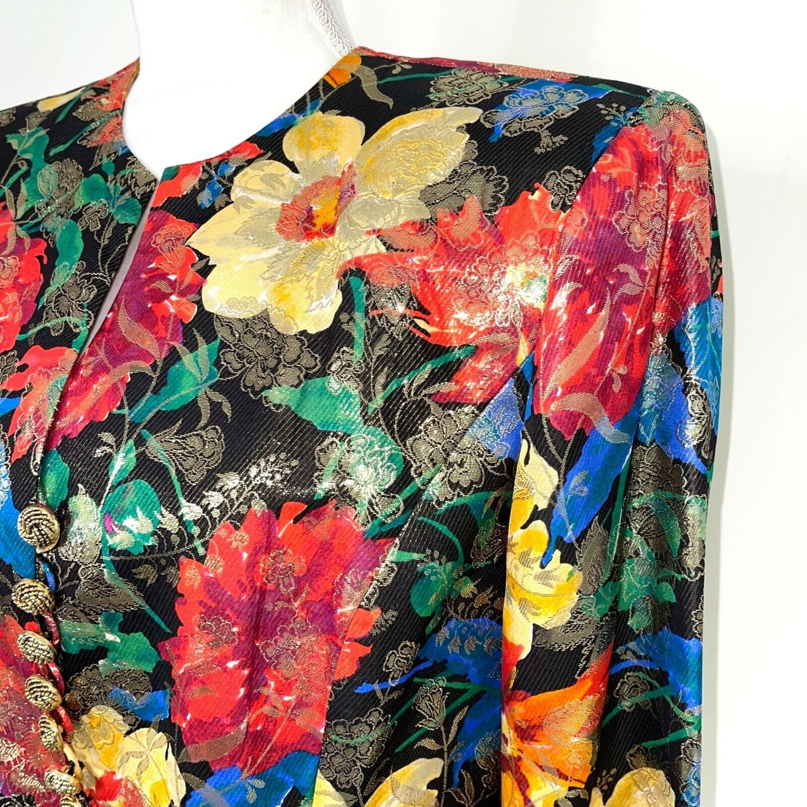 Vintage Custom Made Blazer Womens Silk Floral Met… - image 3