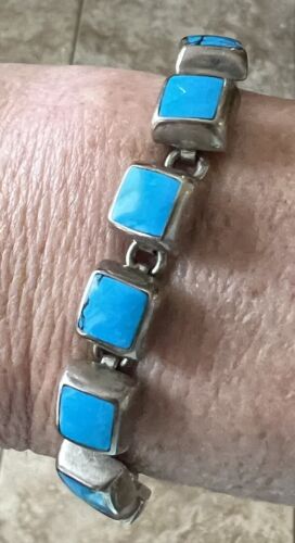 950 silver Turquoise heavy bracelet Mexico Vintage