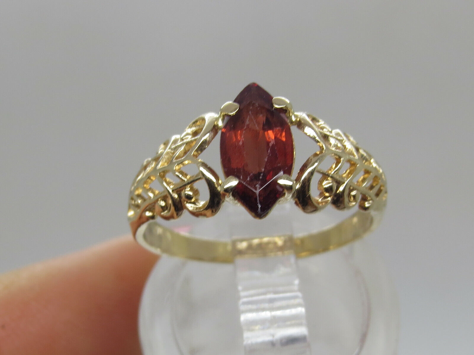 THIN 14k Yellow Gold Marquise Red Garnet Solitair… - image 5