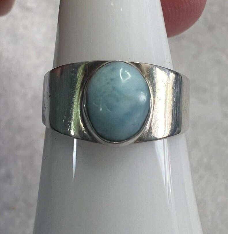 Vintage Blue Larimar 925 Sterling Silver Ring Siz… - image 5