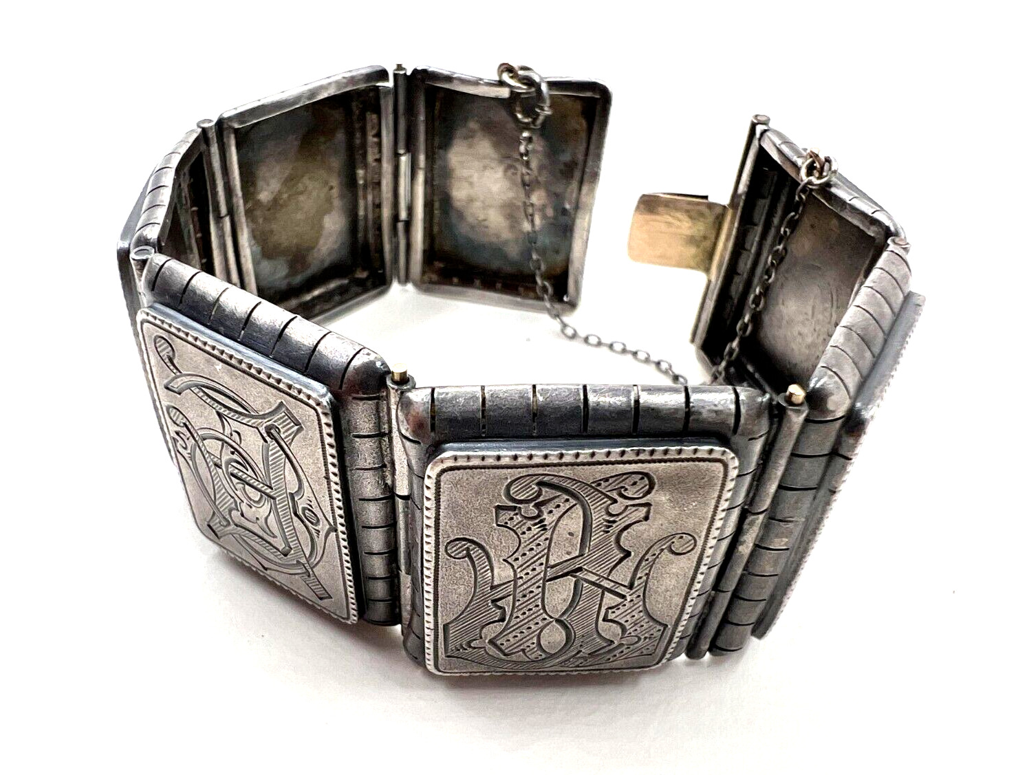 FABULOUS ANTIQUE MONOGRAM PANEL SILVER BRACELET V… - image 7