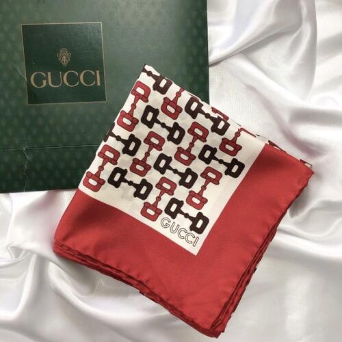 GUCCI Vintage Silk Scarf Chain Pattern  Red/Brown… - image 1