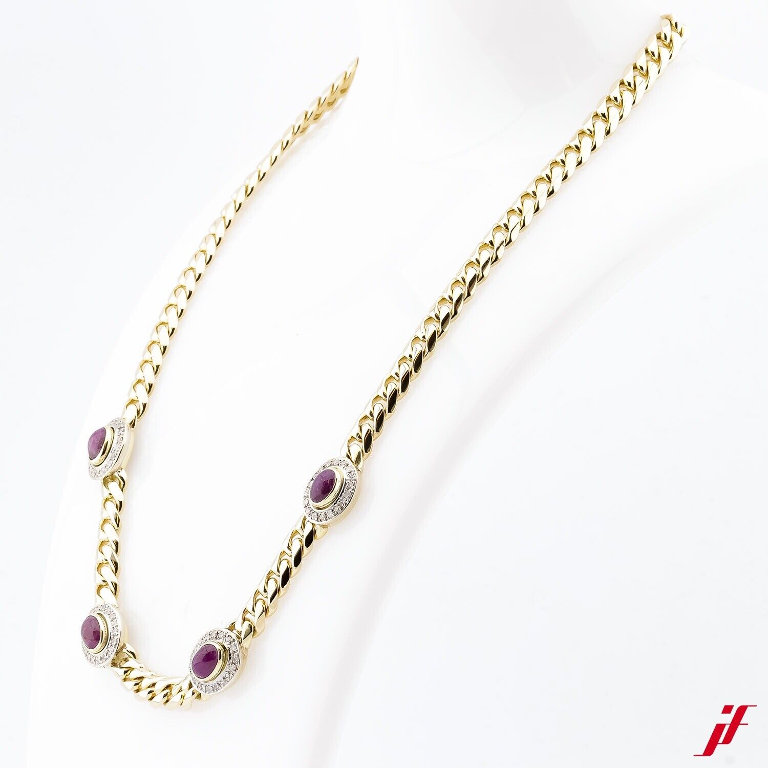 Necklace 14K/585 Yellow Gold Ruby Diamonds Brilla… - image 2