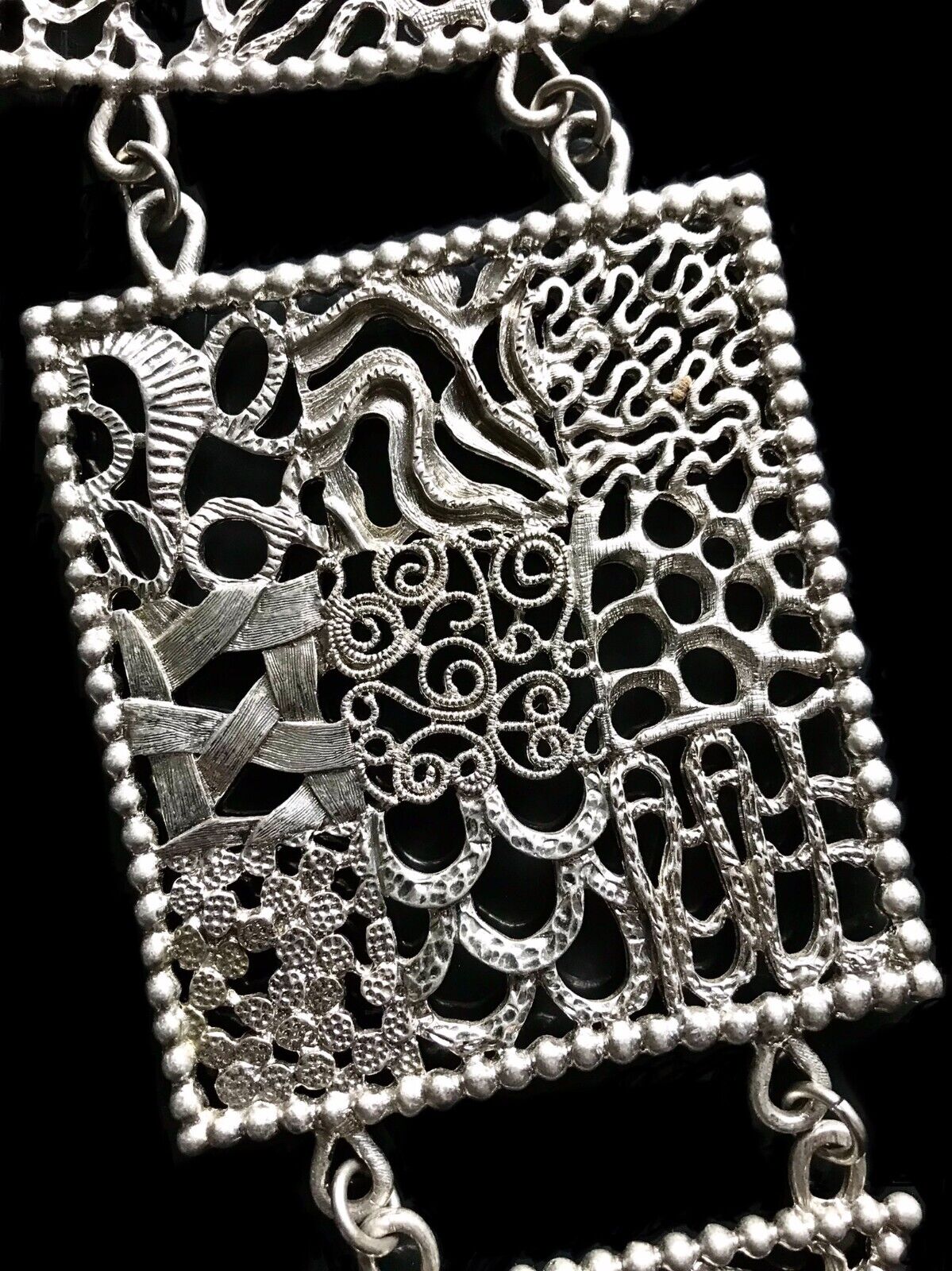 large vintage 1960s brutalist silver tone pendant… - image 6