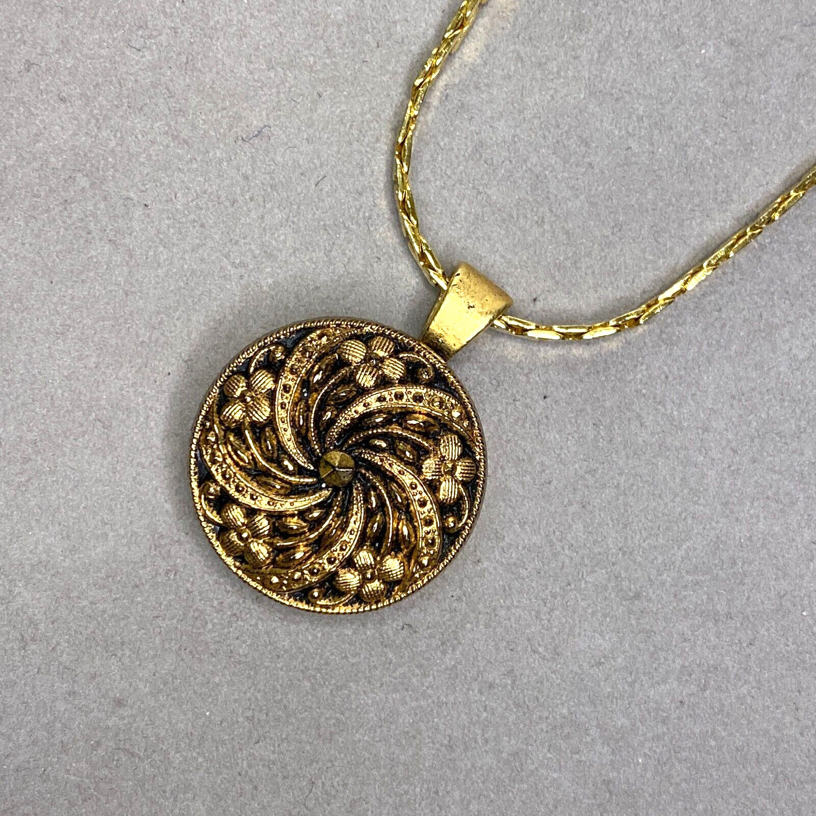 Vintage Button Necklace 24 inches Round Floral Sw… - image 1