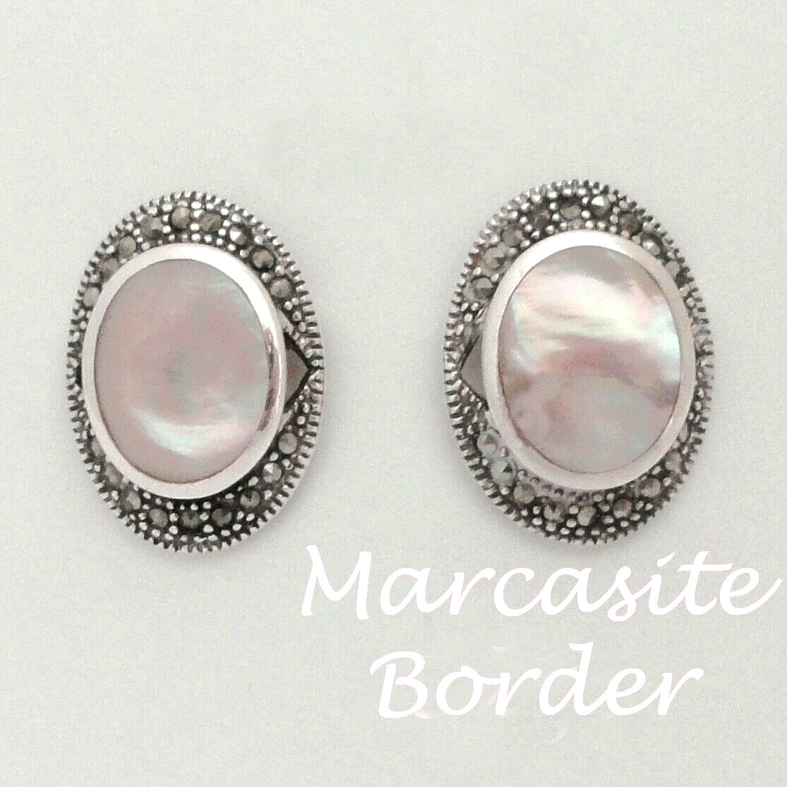 VTG Sterling Silver .925 Pink Quartz Marcasite Bo… - image 2