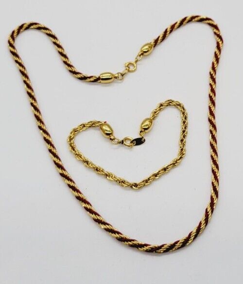 TRIFARI Signed Red and Gold Twisted Rope Necklace… - image 2