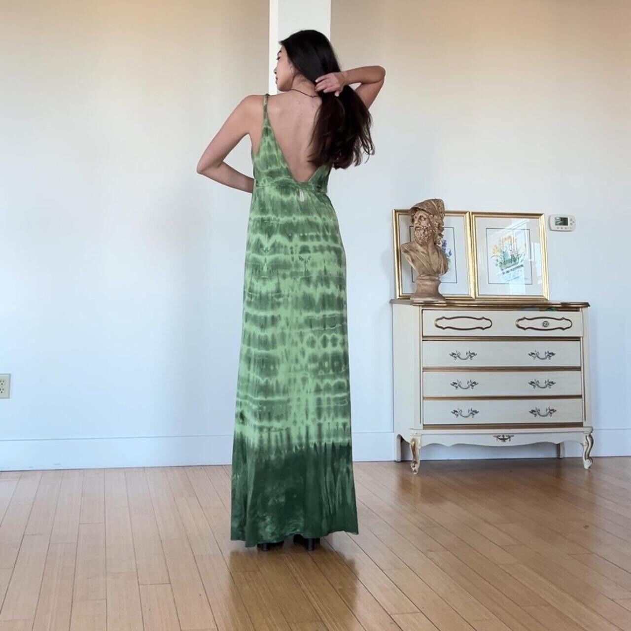 vintage y2k green tie dye maxi dress M - image 3