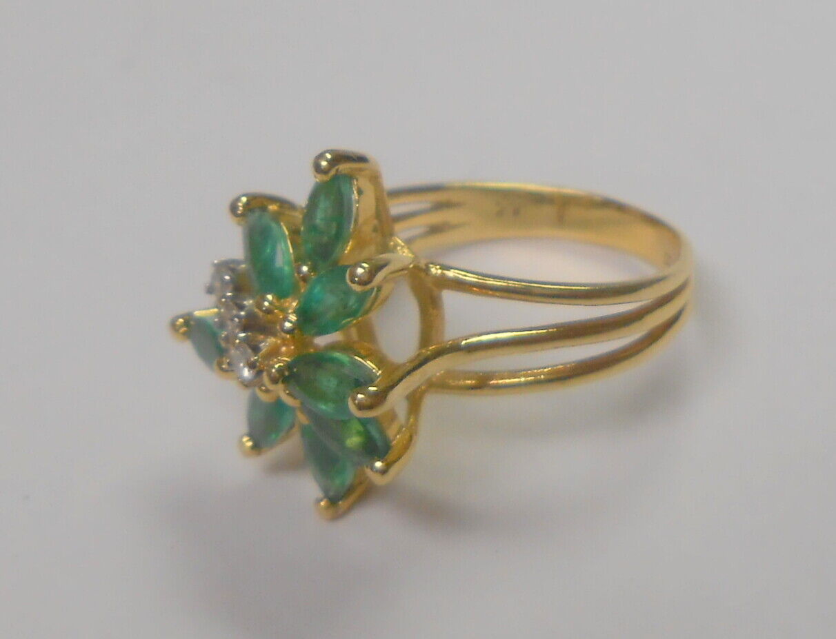 Vintage Emerald & Diamond 585 14K Yellow Gold Lad… - image 6