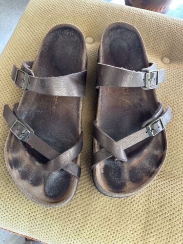 BIRKENSTOCK MAYARI BRONZE METALLIC TOE LOOP SLIDE 