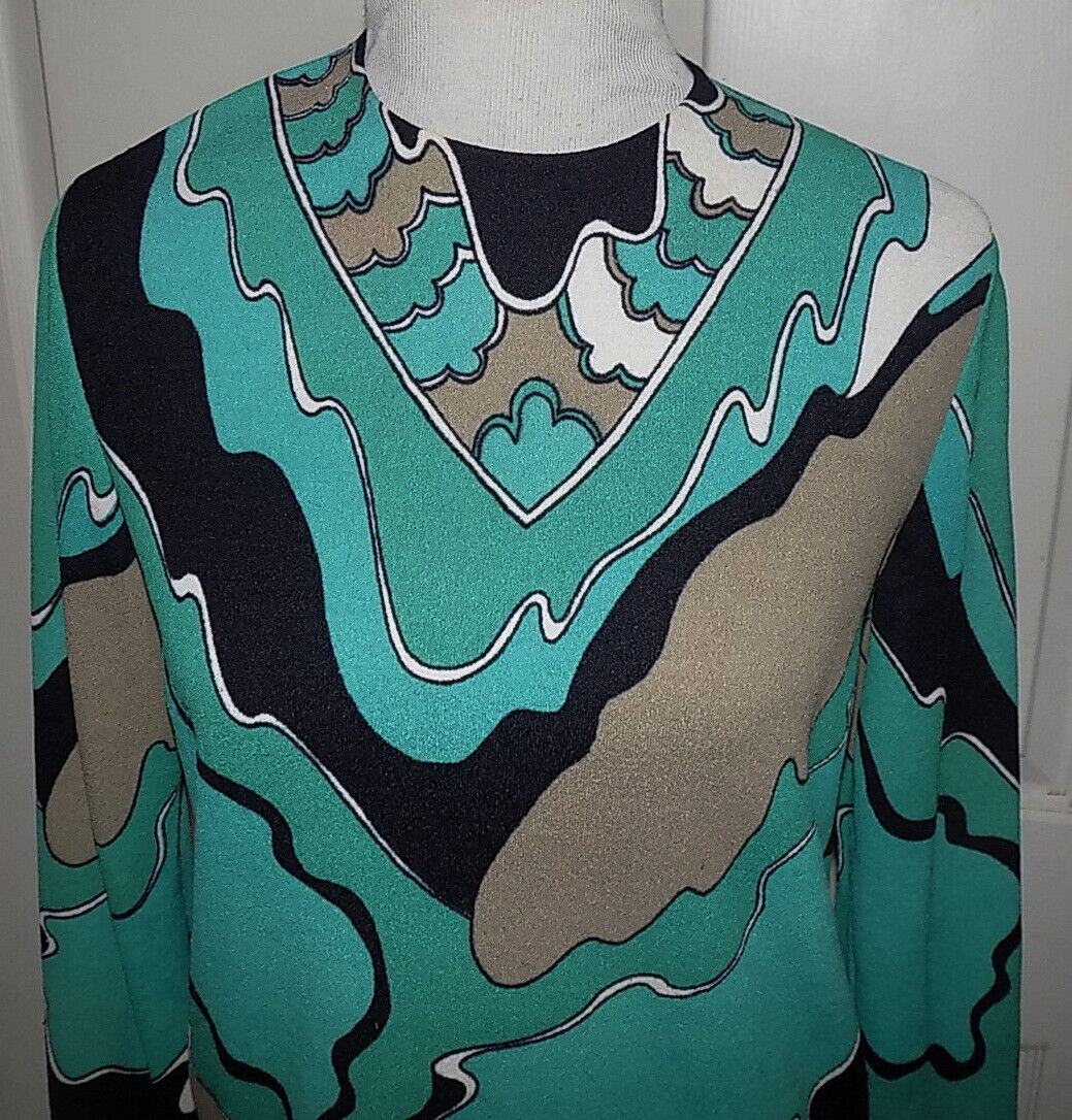 Vintage 60s Aqua Gray Black Mod Abstract Pullover… - image 2