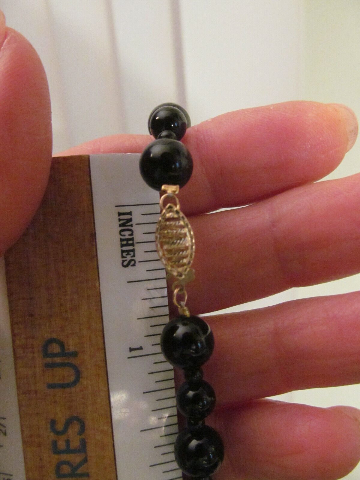 Vintage 10K Gold Filigre Fish Clasp Black Onyx Be… - image 9