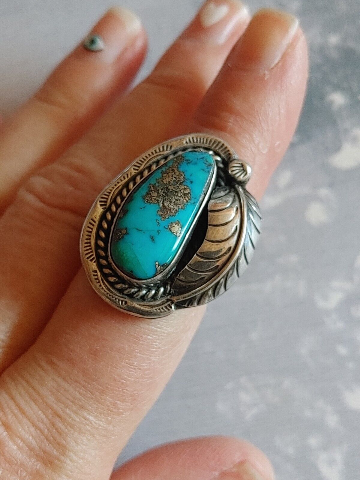 vintage ring sz 7.25 sterling silver turquoise Mo… - image 5