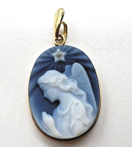 14k Yellow Gold Carved Cameo GUARDIAN ANGEL Prayi… - image 1