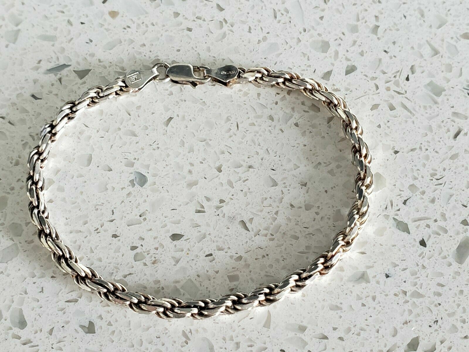 925 Sterling Silver ITALY 7" Rope Bracelet - image 2