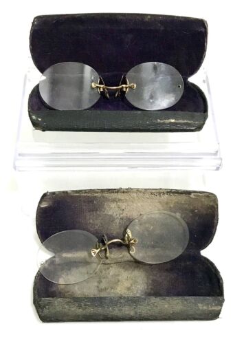 REDUCED! pair Antique Pince Nez Hard Bridge Spring