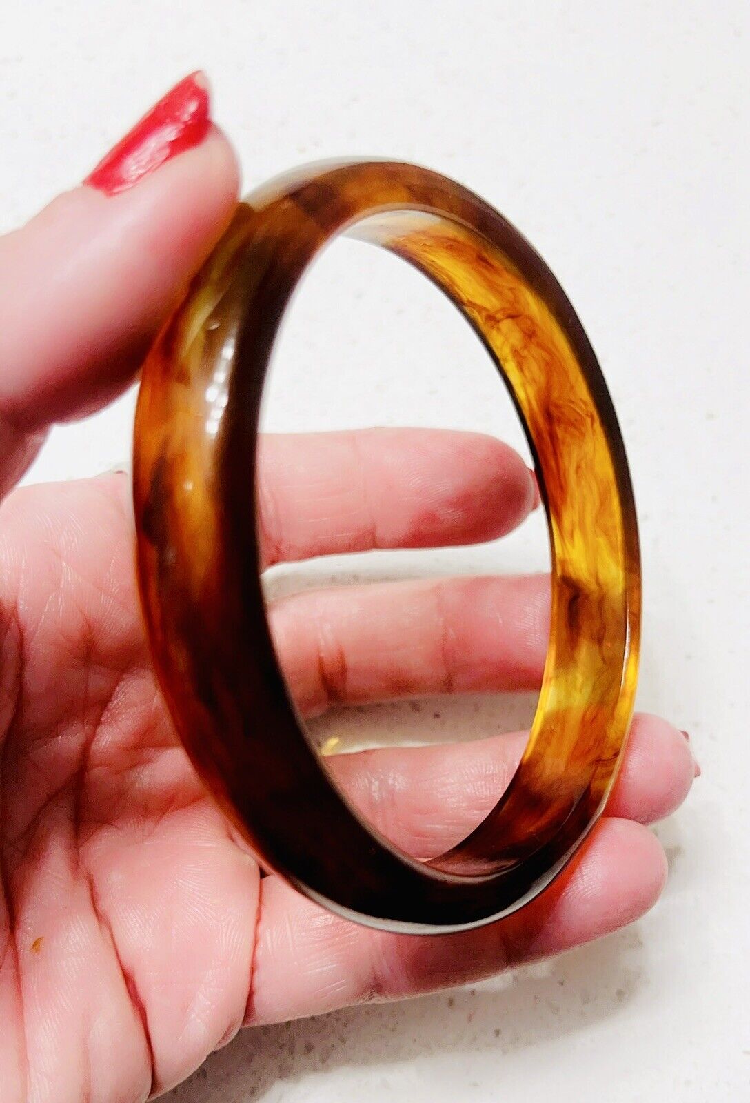 True Vintage Amber & Root beer Swirled Lucite Ban… - image 2