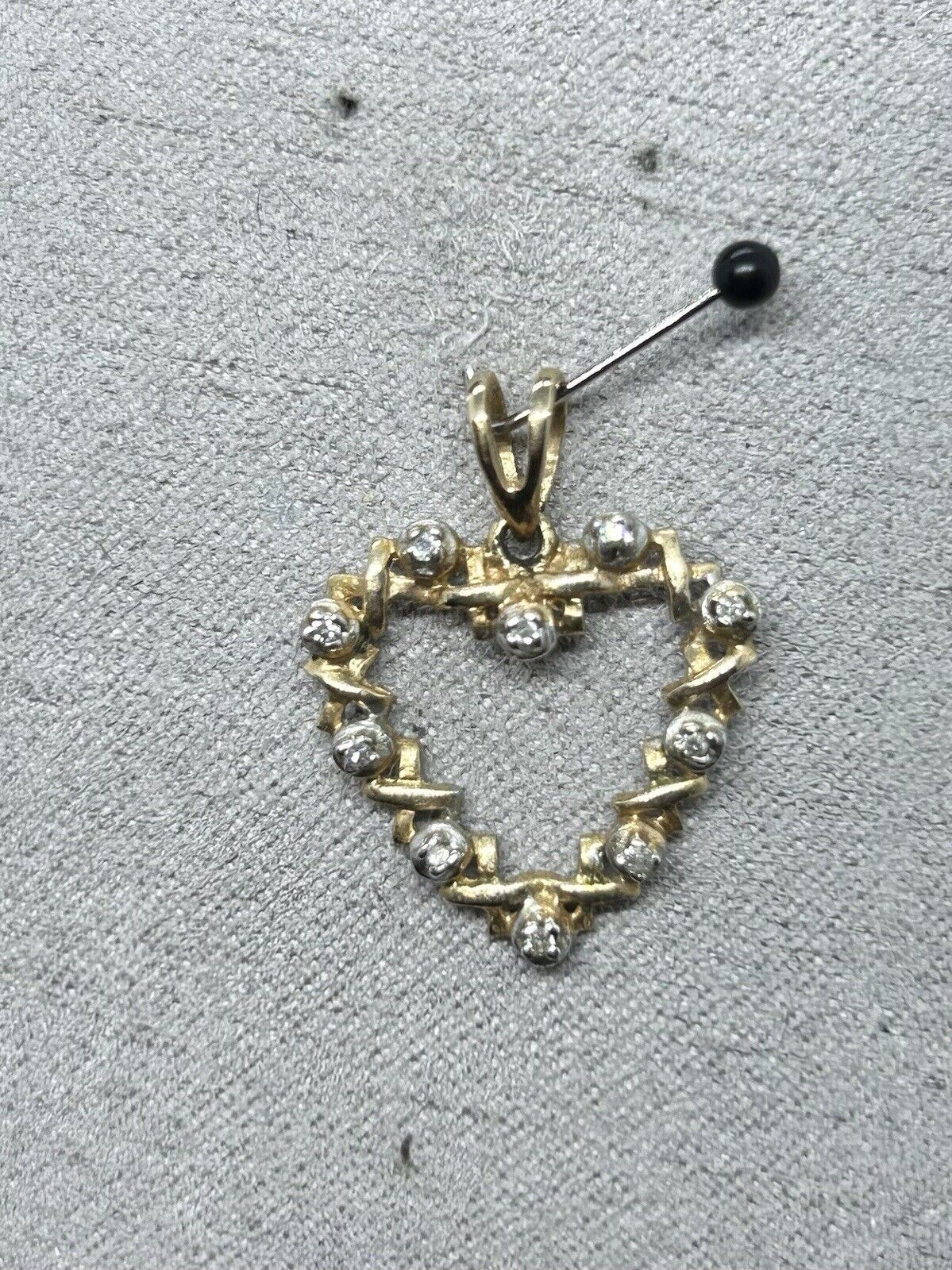 Estate 10k Yellow Gold Diamond Twisted Love Heart… - image 1