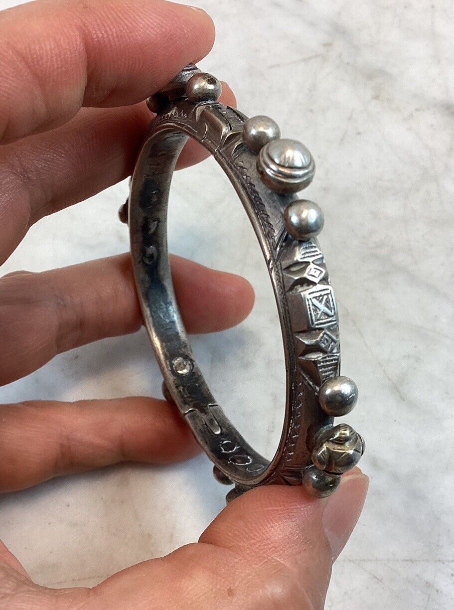 Antique Vintage Morocco Silver Mizam Bangle Brace… - image 7