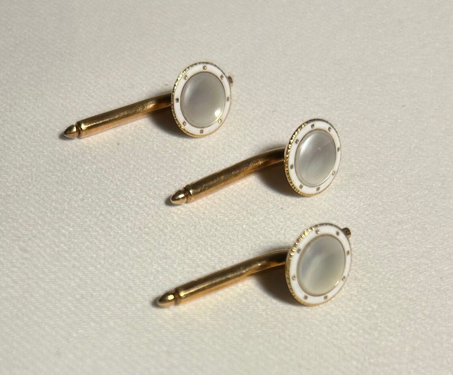 Antique 14K  MOP  White Enamel Tuxedo Studs/Butto… - image 4