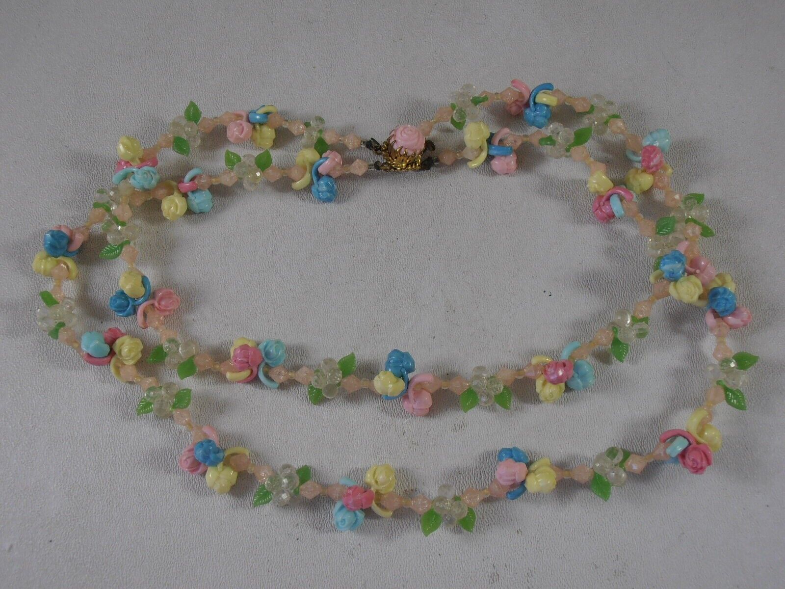 Vtg 1940s Plastic Pink Blue Fruit Salad Roses Mul… - image 6