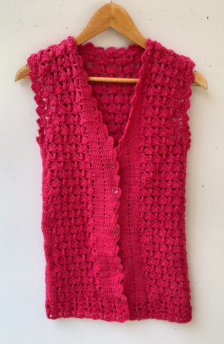 HANDMADE Crochet Hot Pink Fuchsia Button Down Slee