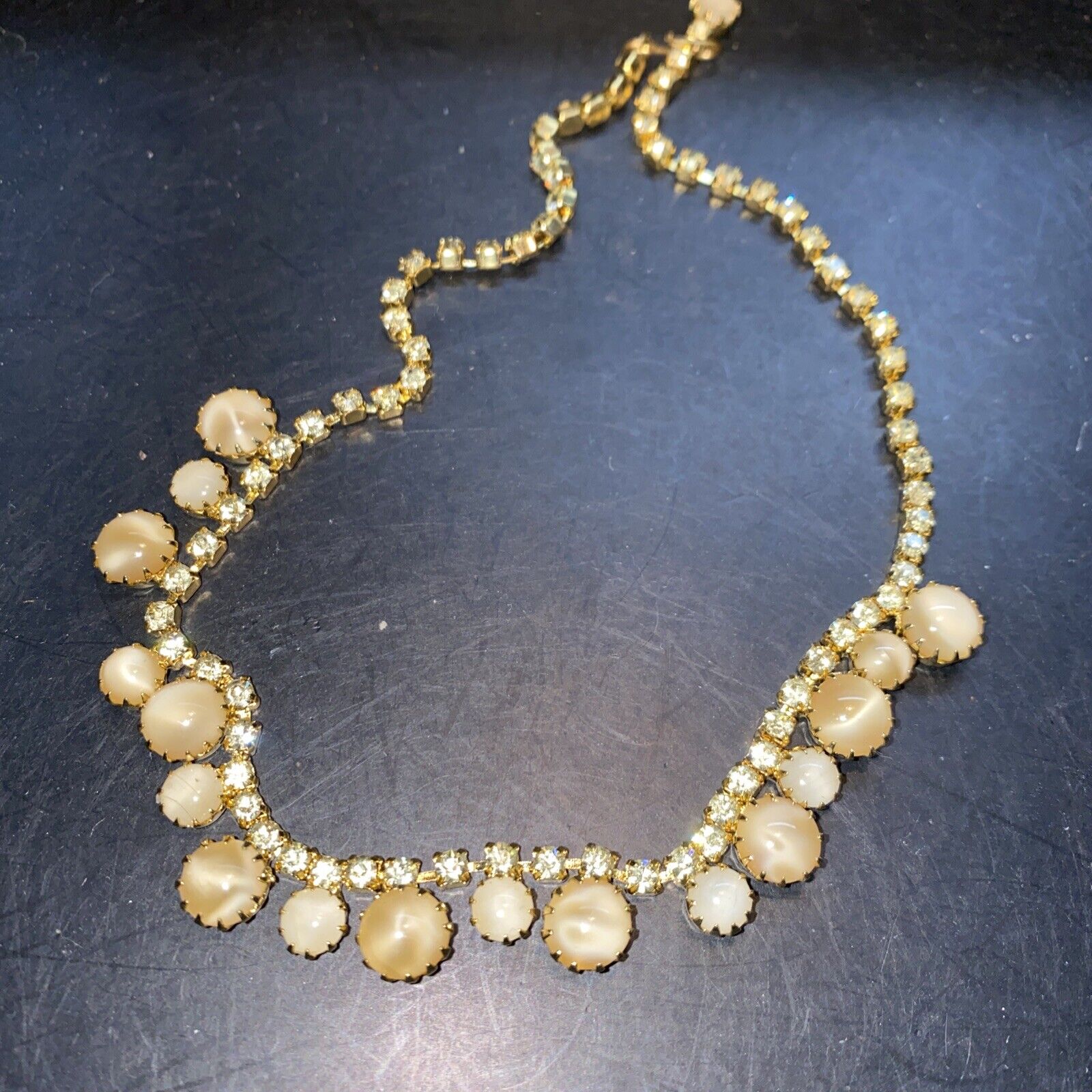 VTG Champagne RHINESTONE &  GLASS MOONSTONE  COBA… - image 3