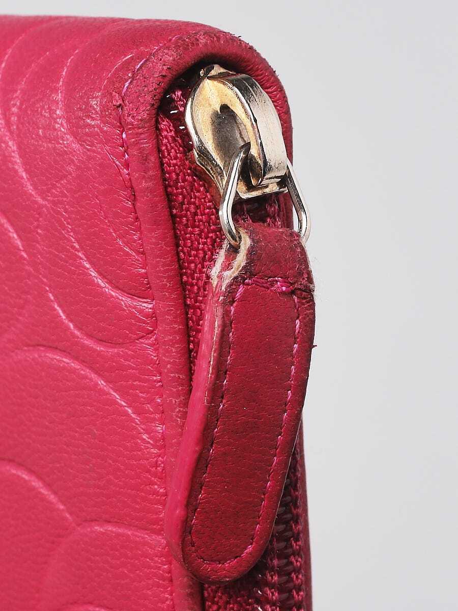 Chanel Pink Camellia Embossed Lambskin Leather Zi… - image 6