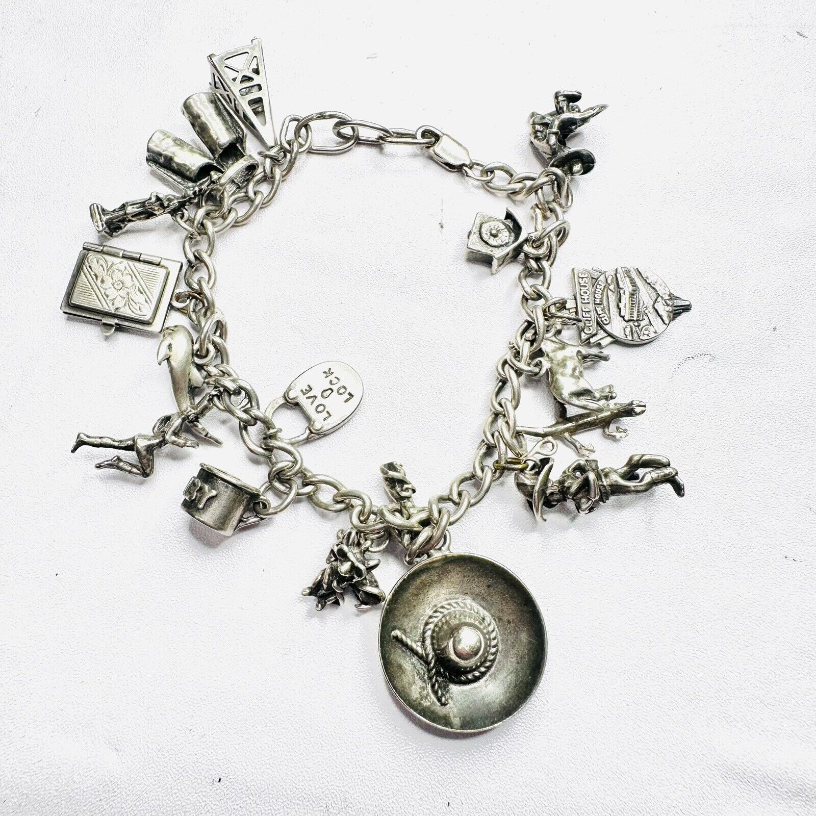 Vintage Sterling Silver Traveler's Charm 7.5" Bra… - image 2