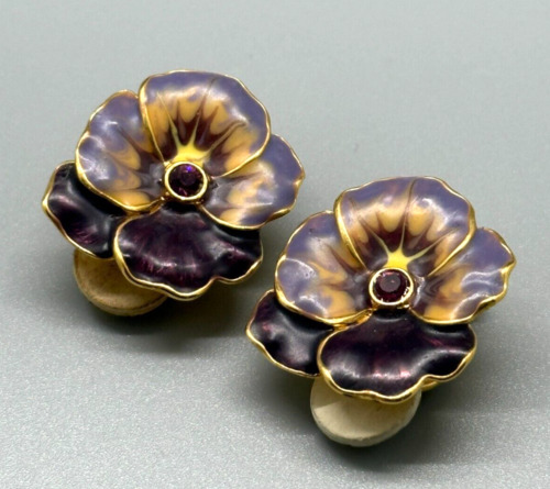 Vintage Joan Rivers Clip Earrings Purple Pansies - image 1