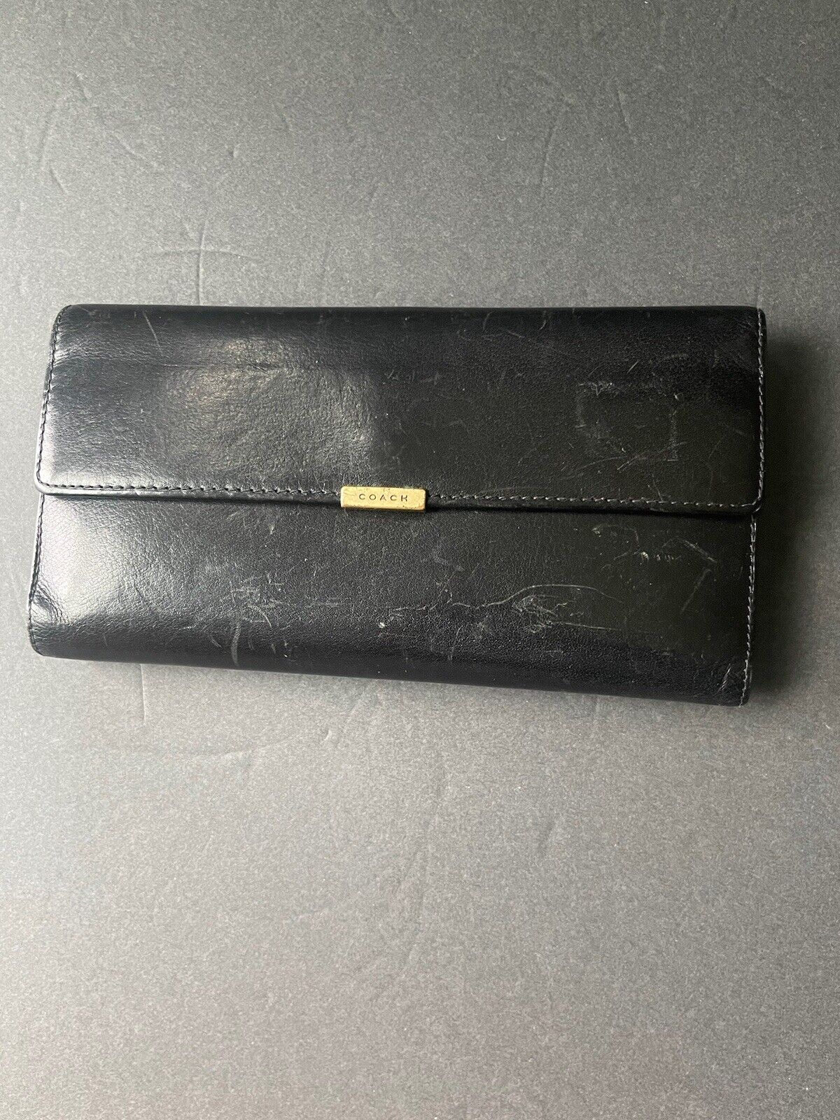 Coach Black Leather Tri-Fold Medium Clutch Snap B… - image 1