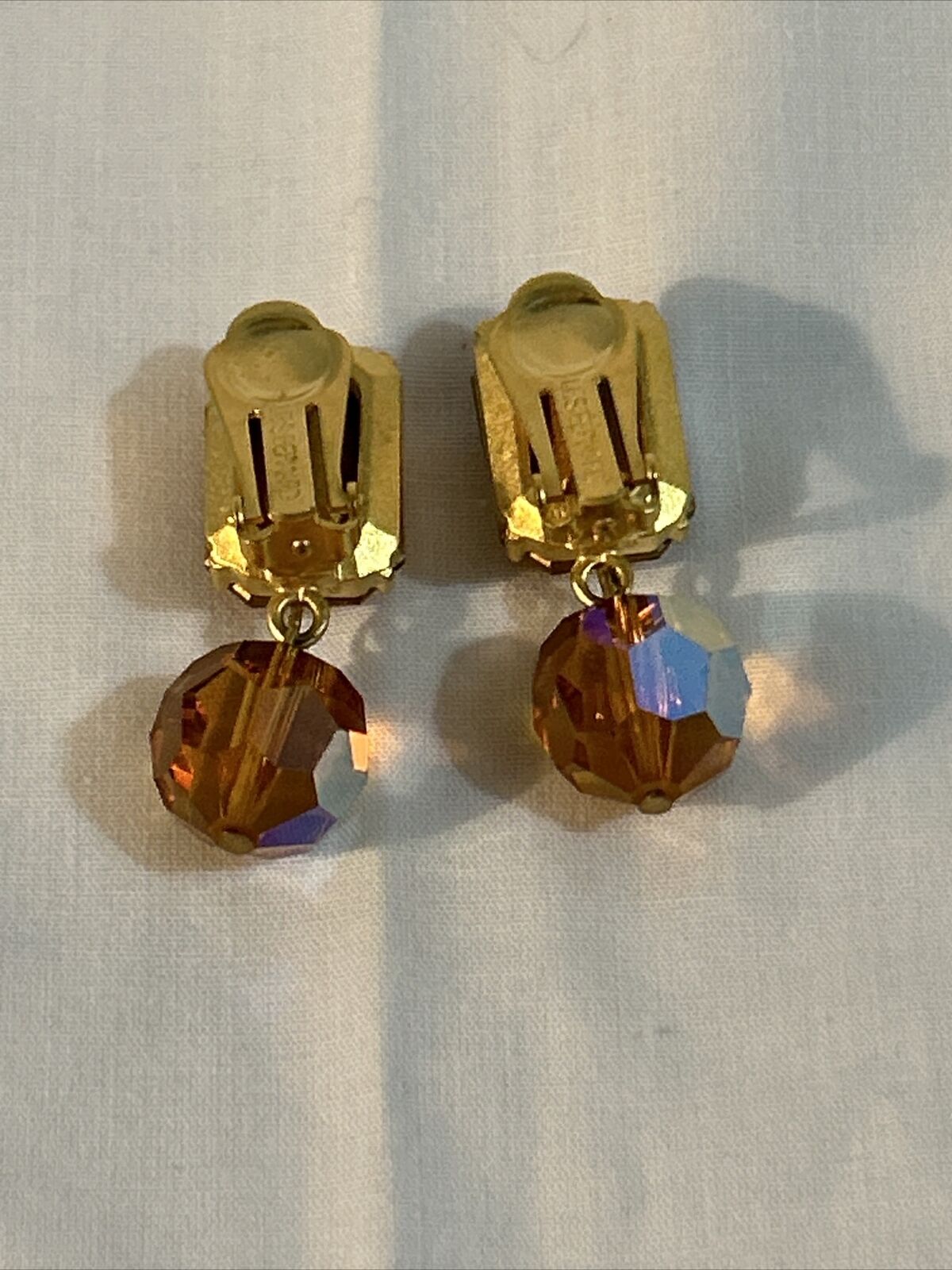 Vintage Les Bernard Amber Crystal Dangle Clip On … - image 4