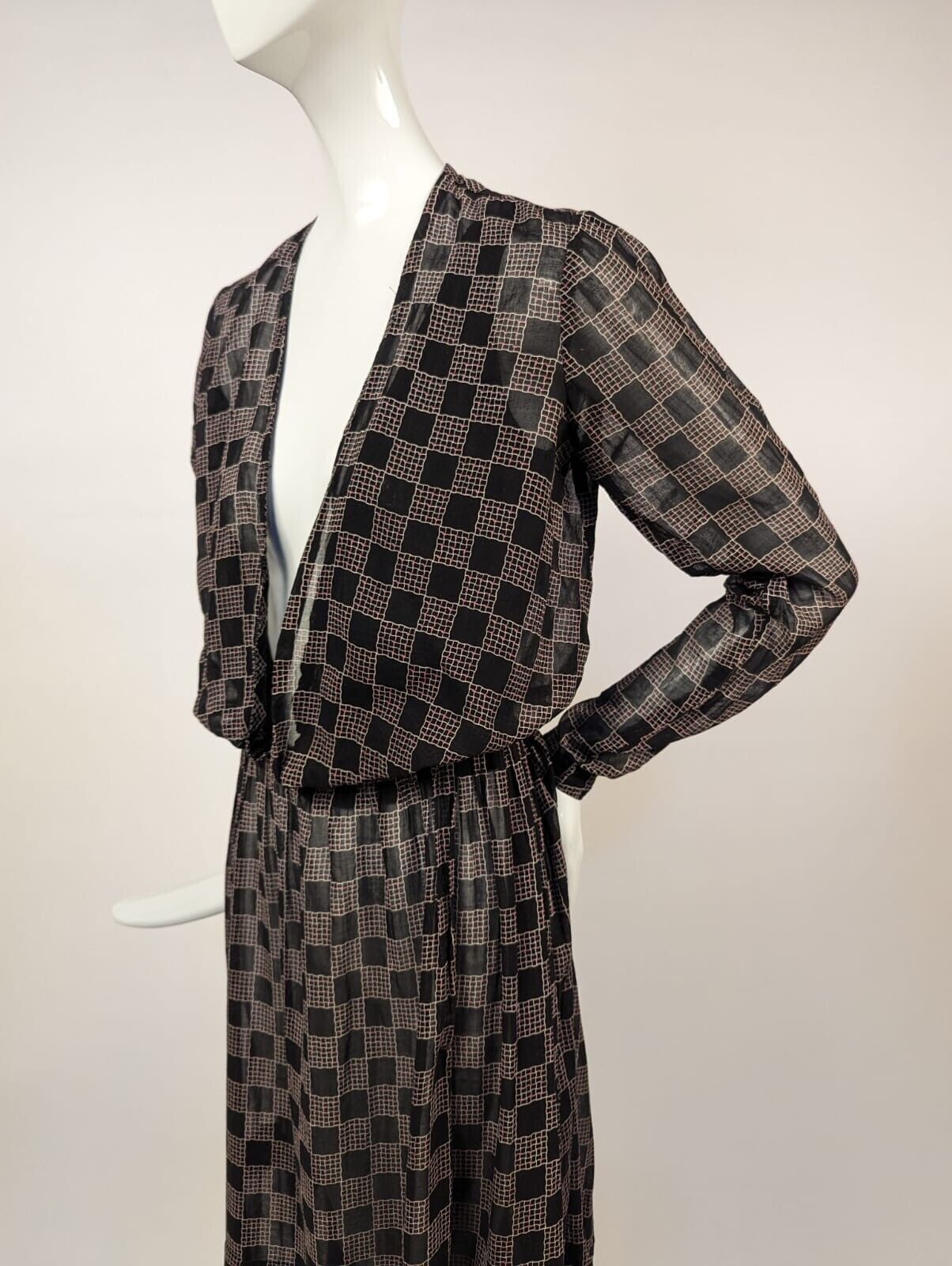 EDWARDIAN SHEER CHECKER WOVEN MUSLIN DRESS - image 4