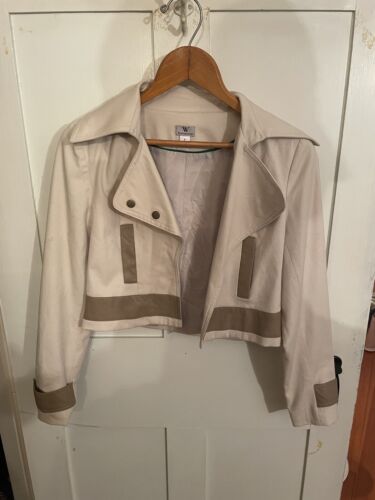 Worthington Short Beige Jacket With Tan Faux Leath