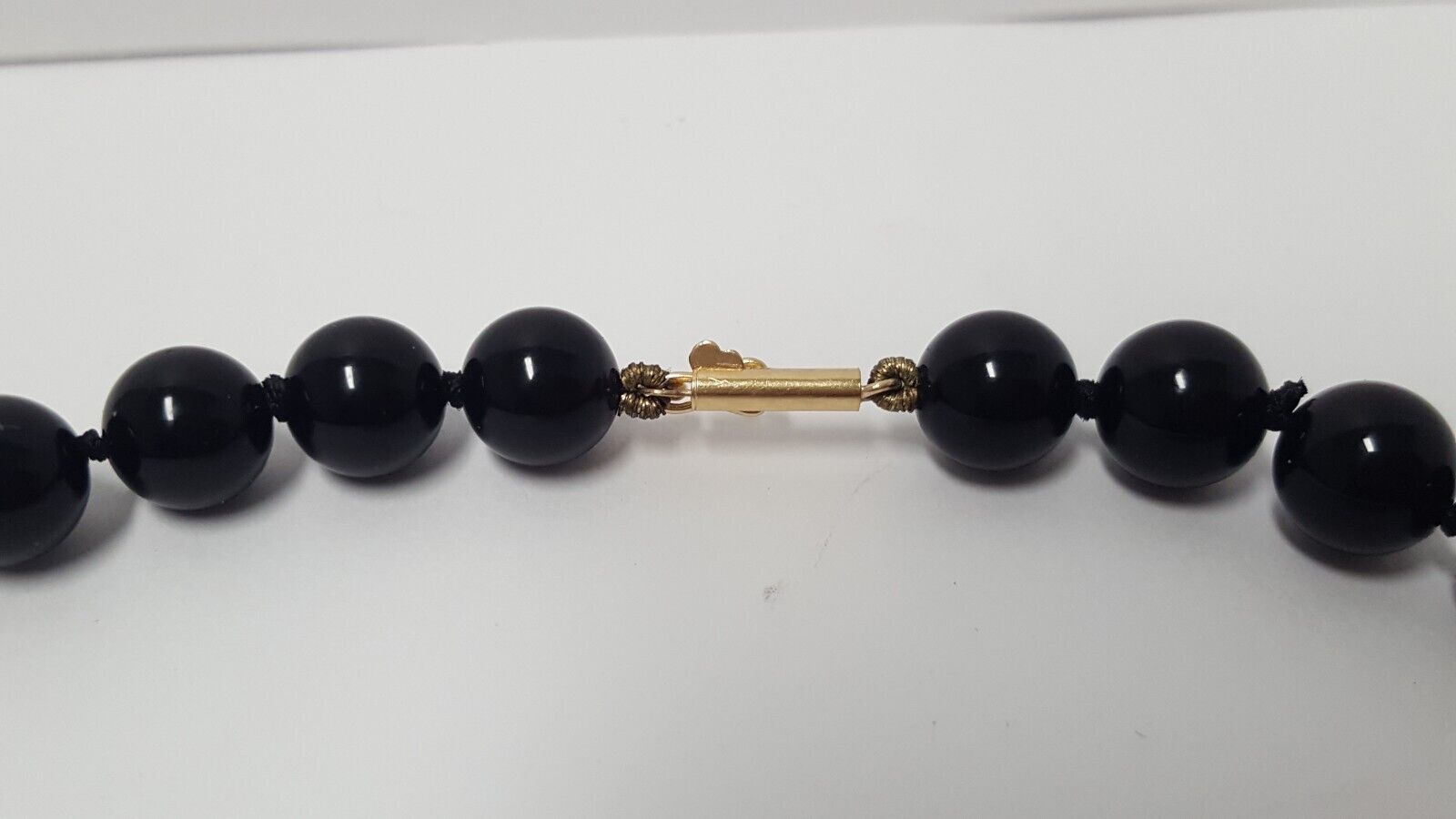 14K Gold Station Black Onyx 8mm Bead Necklace Han… - image 7