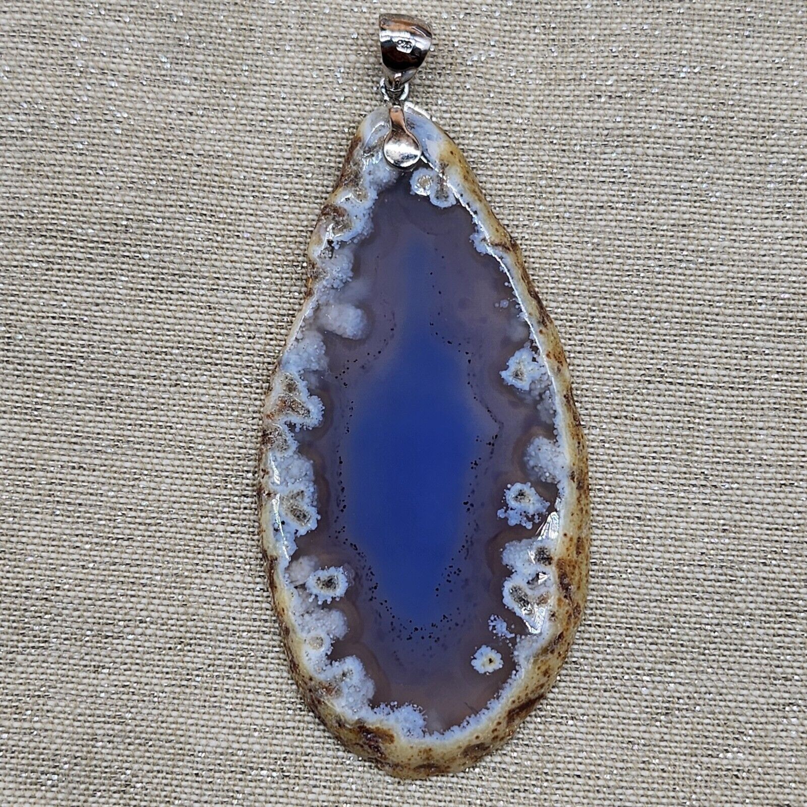 Sterling Silver 925 Ocean Blue/Lavender Agate Sli… - image 4