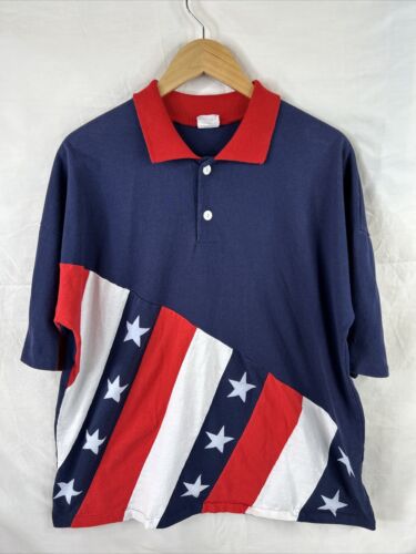 VTG Patriotic Single Stitch Flag Polo Made In The 