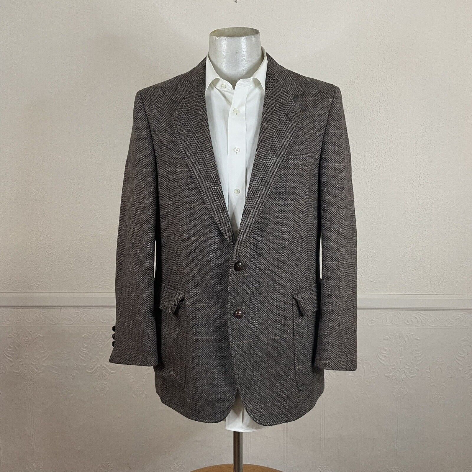 Woodmere Sport Coat Blazer Mens 42L Brown Herring… - image 4