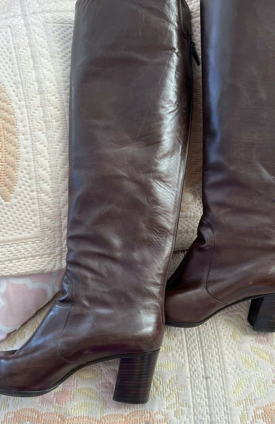 Vintage 60'S Gucci Knee-High Brown Leather Boots … - image 6