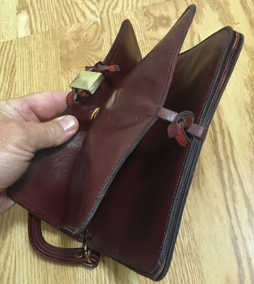 Vintage Clutch Purse Leather Hand Bag Maroon Burg… - image 12