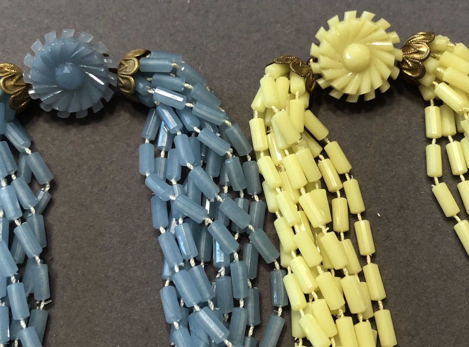 Vtg W German Plastic Blue & Yellow Tube Bead Tors… - image 3