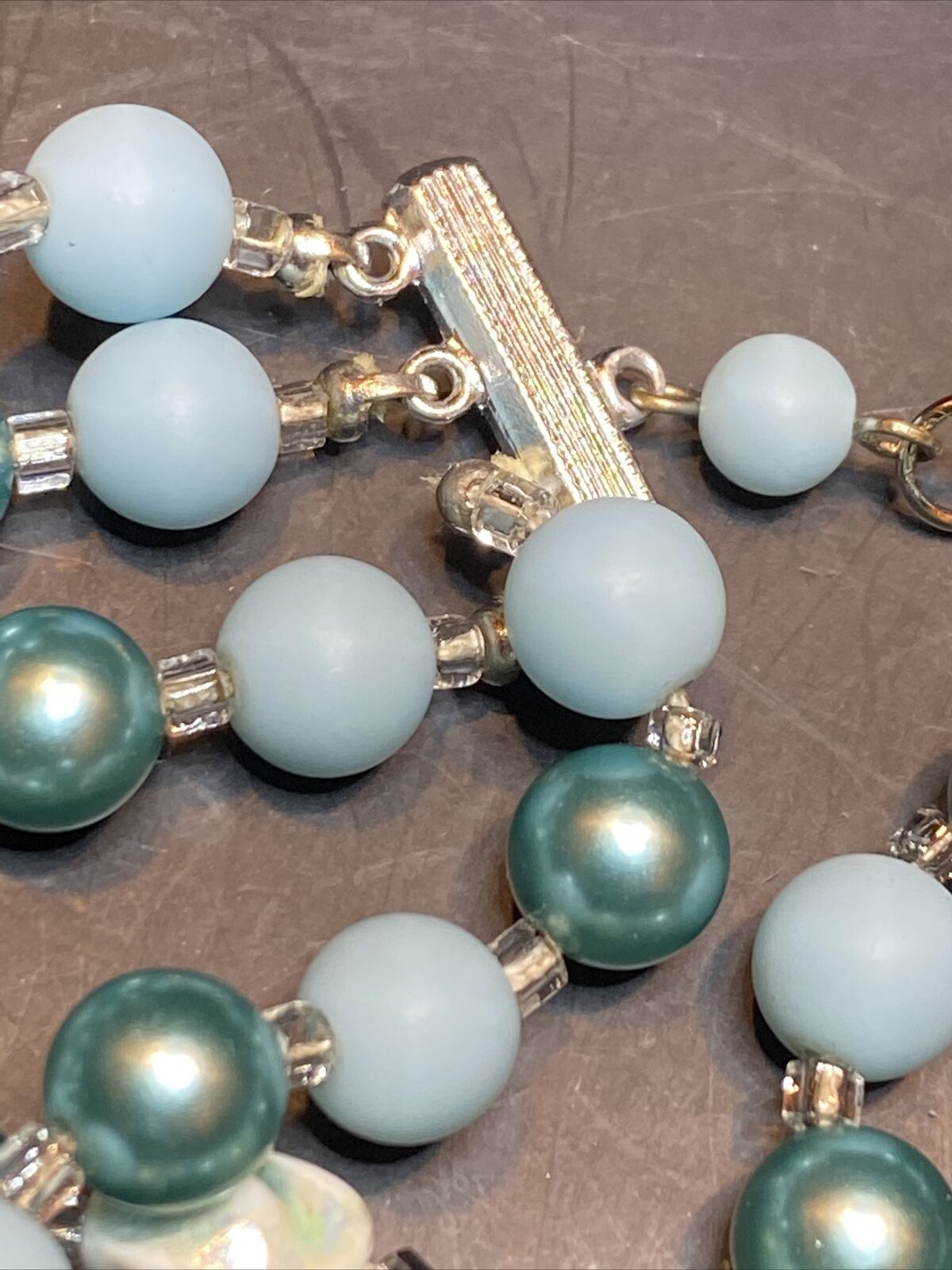 Vintage Faux pearl four strand necklace aqua Turq… - image 4